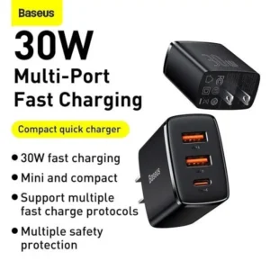 BASEUS Fast Charger 2U+C Three Ports 30W Power Adapter (CCXJ-D01) price in bd